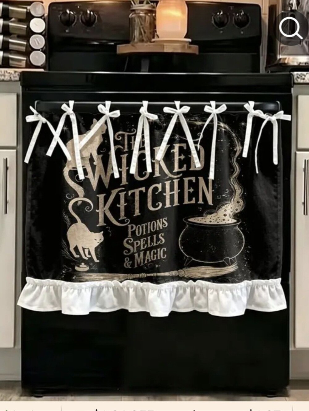 Source Unknown Black Kitchen Oven Cover with White Ruffles and Bows